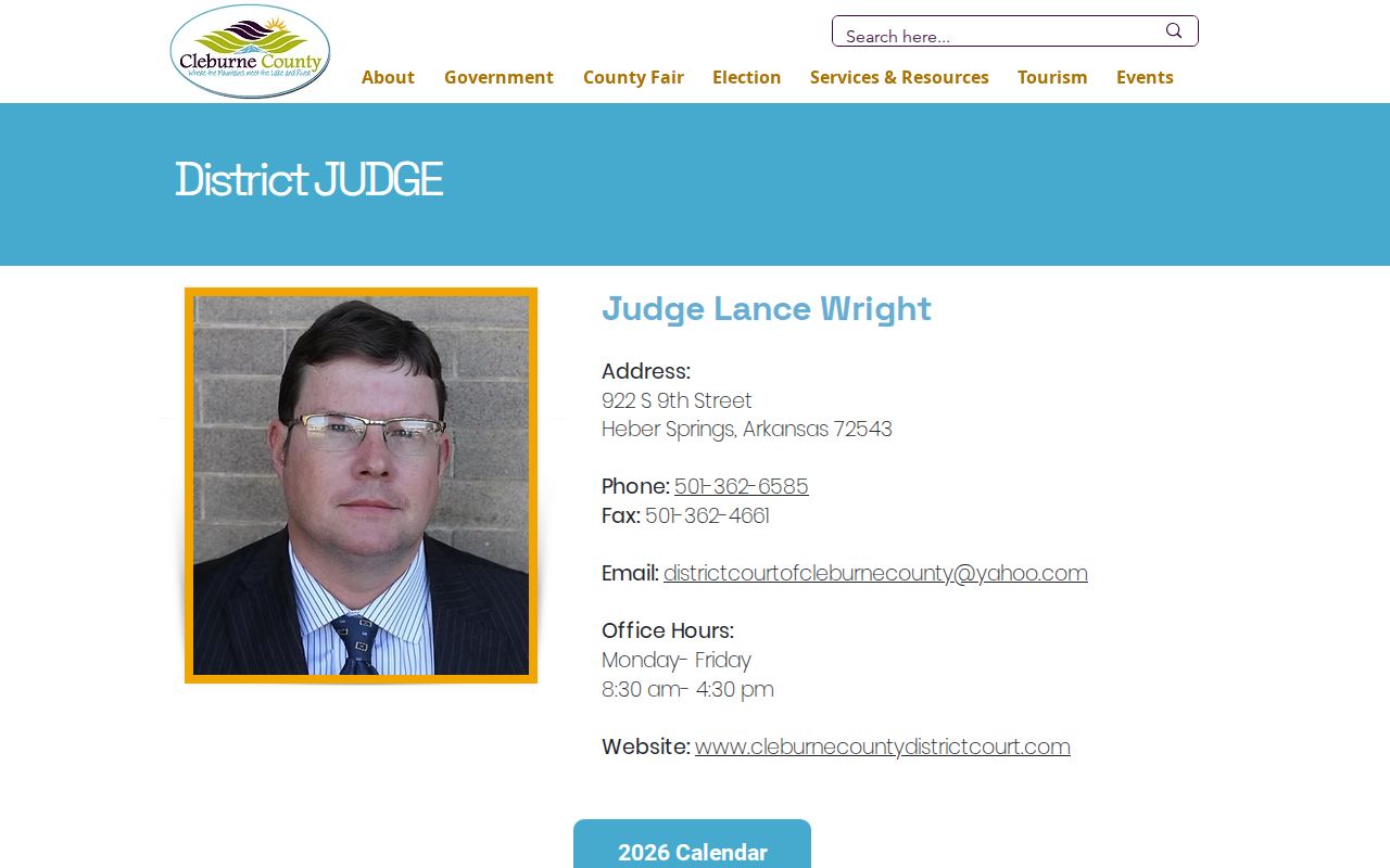 Cleburne County court schedule district judge calendar