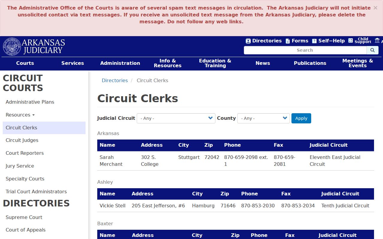 Cleburne County criminal court docket circuit clerk directory