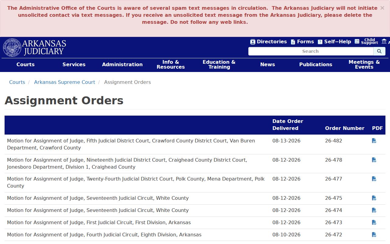 Cleburne County criminal court docket judicial assignment orders