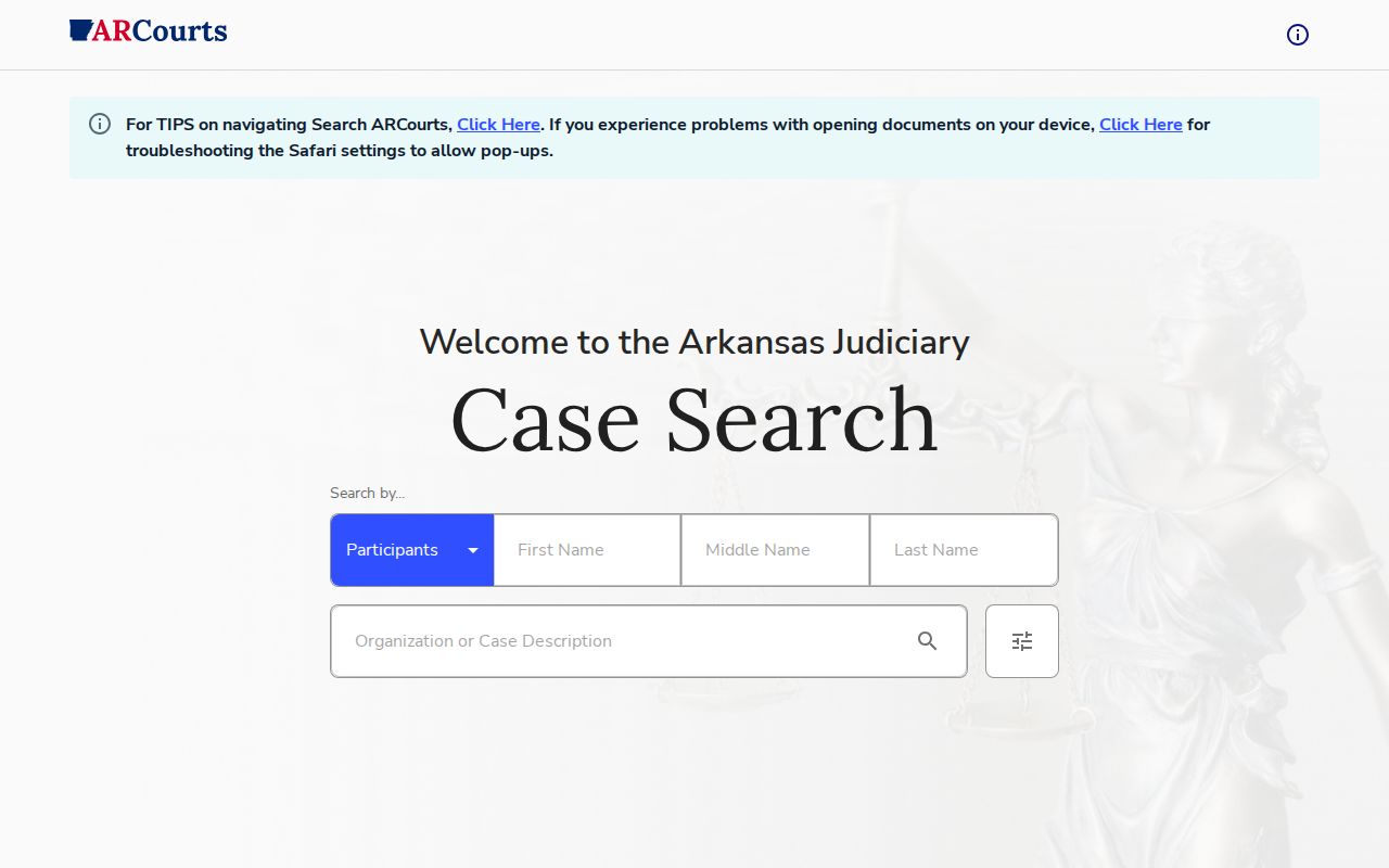 Cleburne County court docket public Search ARCourts interface