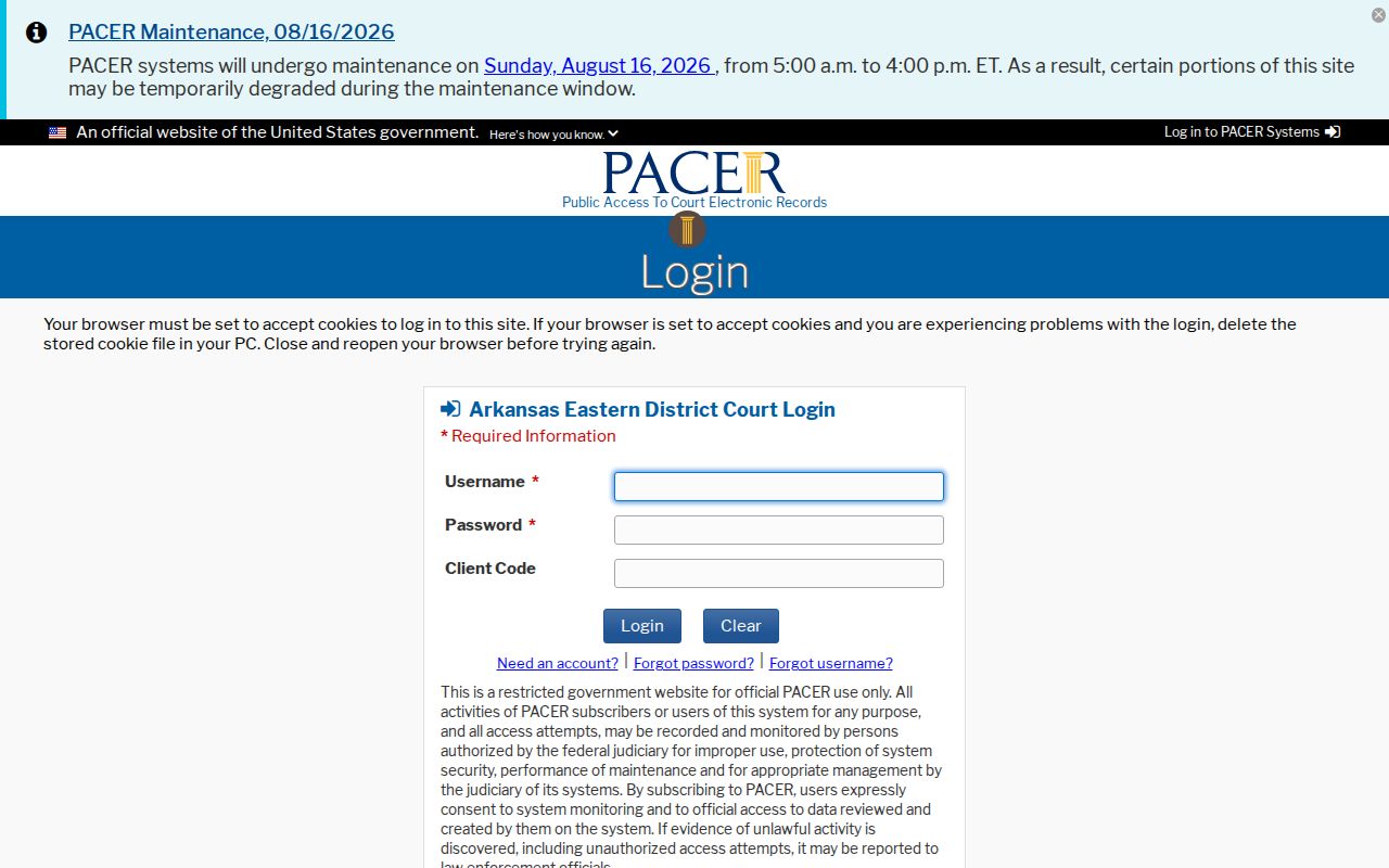 Cleburne County court records federal PACER login